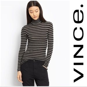 Vince Cashmere Striped Skinny Rib Turtleneck